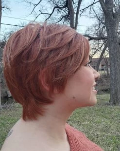 Billie Wig By Envy | Human Hair/Synthetic Blend -Beautique Hair Shop BilliebyEnvyLighterRed3Side