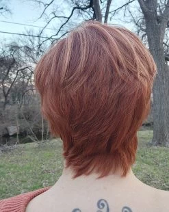 Billie Wig By Envy | Human Hair/Synthetic Blend -Beautique Hair Shop BilliebyEnvyLighterRed4Back
