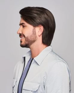 Sharp Men's Wig By HIM | Mono Top | Human Hair Blend 30 Sharp Men's Wig By HIM | Mono Top | Human Hair Blend -Beautique Hair Shop HIM Sharp Model2 Styled Side1
