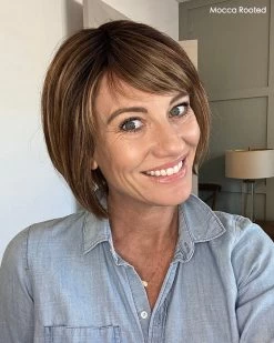 Sing Wig By Ellen Wille | Heat-Friendly Synthetic -Beautique Hair Shop SingEWMoccaRootedfront